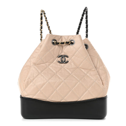 Chanel Aged Calfskin Quilted Small Gabrielle Backpack Beige Black 1 of 9