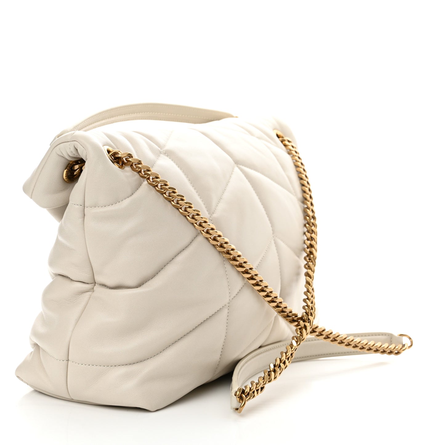 Lambskin Quilted Medium Loulou Puffer Monogram Chain Satchel Blanc Vintage