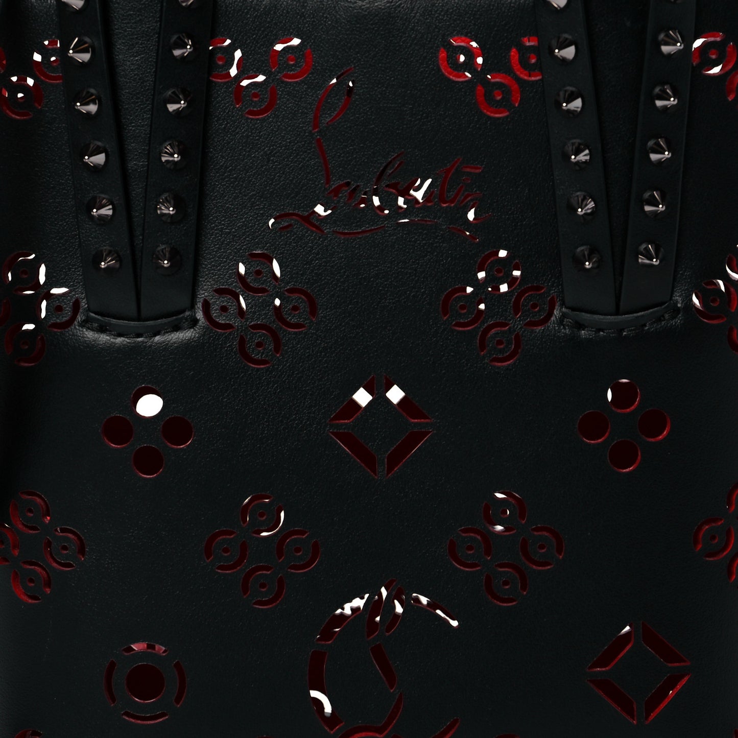 Calfskin Loubinthesky Perforated Spikes Mini North South Cabata Tote Black