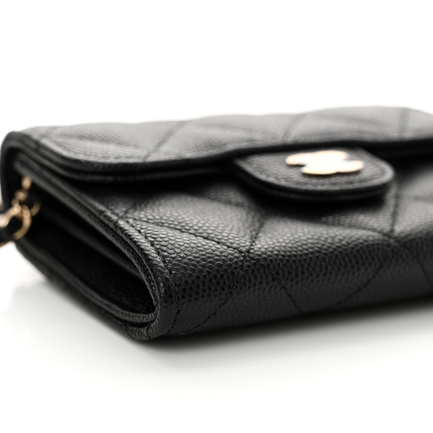 Caviar Quilted Flap Card Holder On Chain Black