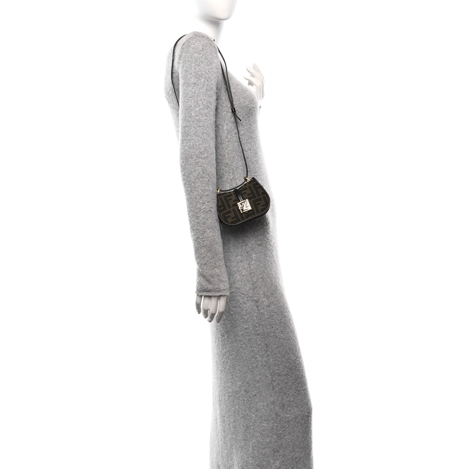 Fendi Fabric Jacquard Vitello Cher Cuoio FF 1974 Nano Fendi C'mon Tobacco Moro Ebano 2 of 10