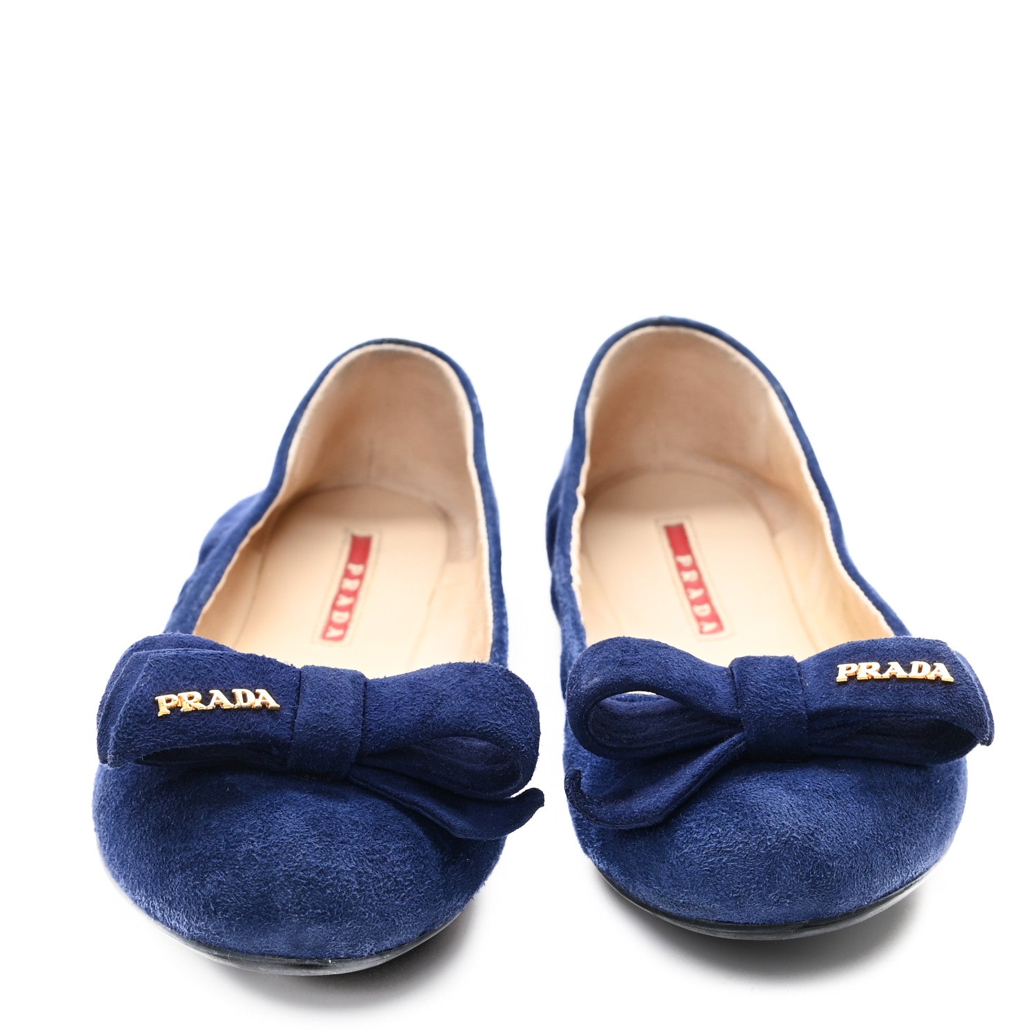 Prada Suede Bow Logo Ballerina Flats 35.5 Blue 3 of 10