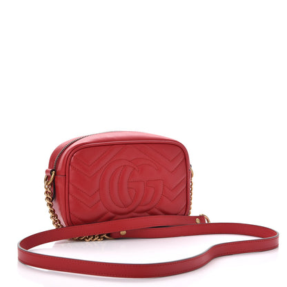 Gucci Calfskin Matelasse Mini GG Marmont Chain Shoulder Bag Hibiscus Red 3 of 7