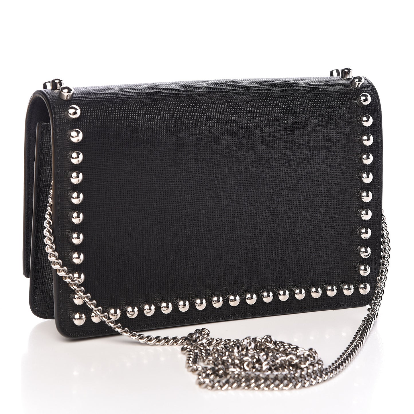 Vitello Elite Mink Fur Studded Karlito Tube Wallet on Chain Black
