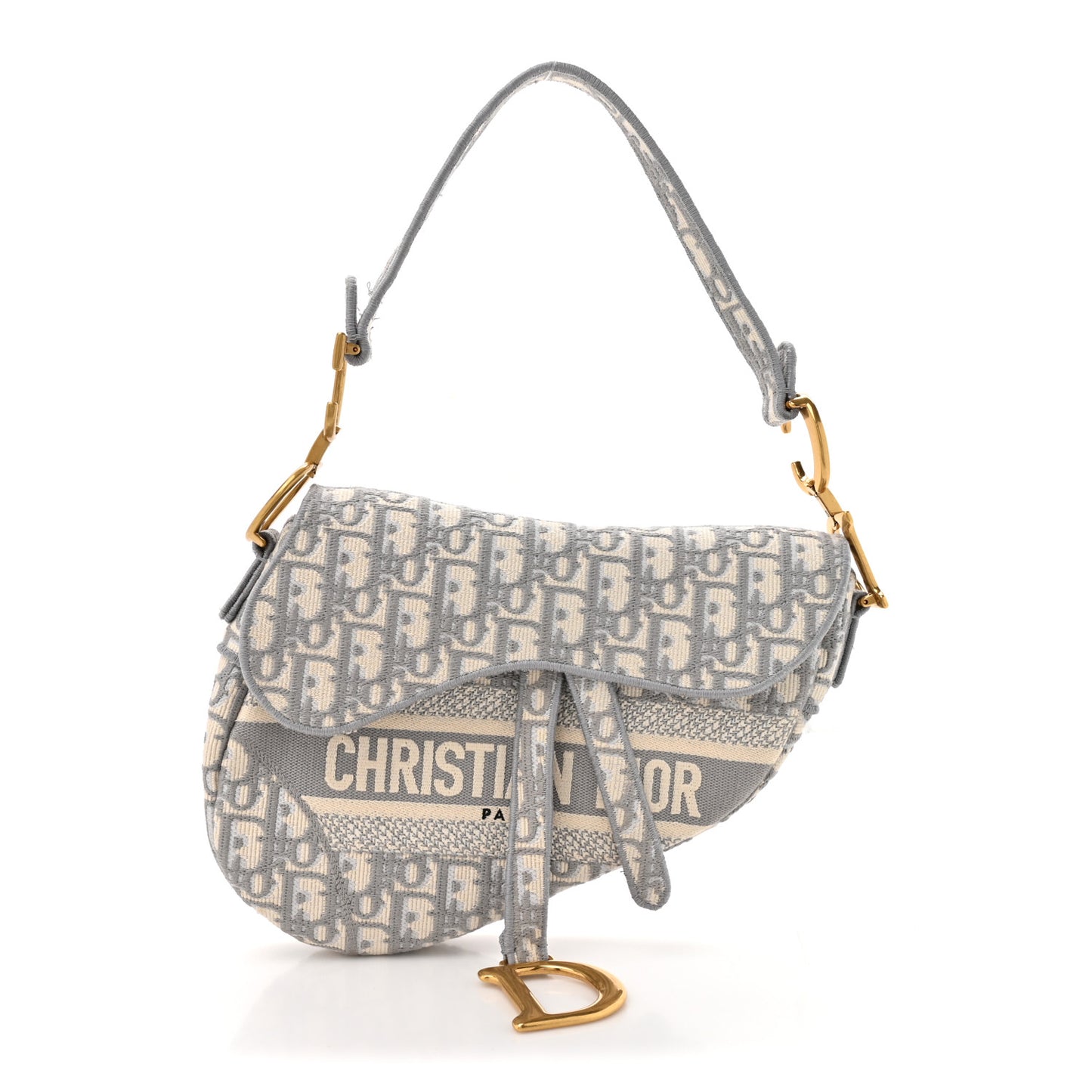 Oblique Embroidered Saddle Bag Gray
