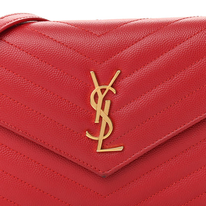 Saint Laurent Grain De Poudre Matelasse Chevron Cassandre Envelope Chain Wallet New Red 7 of 11