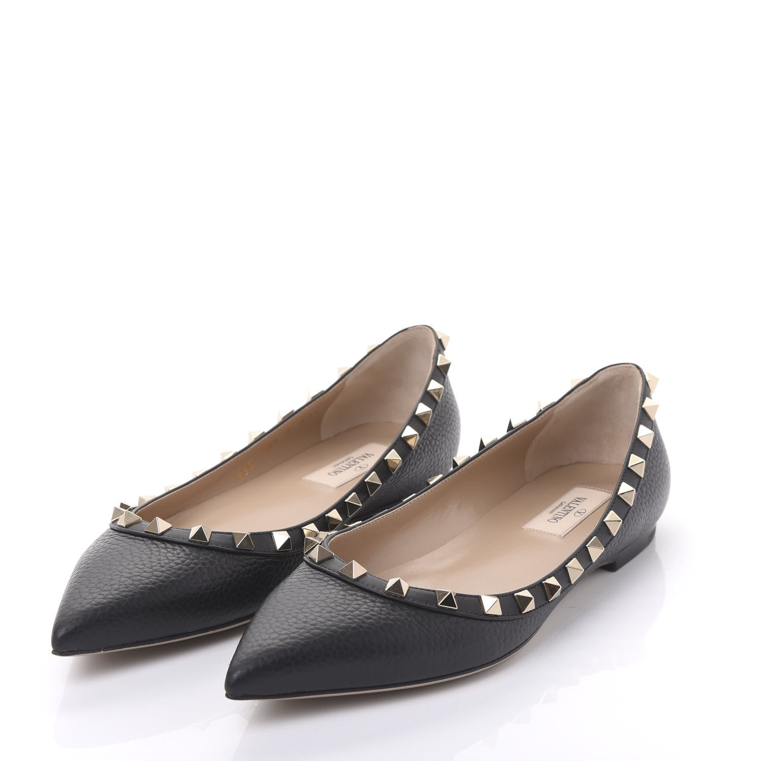 Valentino Garavani Pebbled Calfskin Rockstud Ballerina Flats 37.5 Black 3 of 9