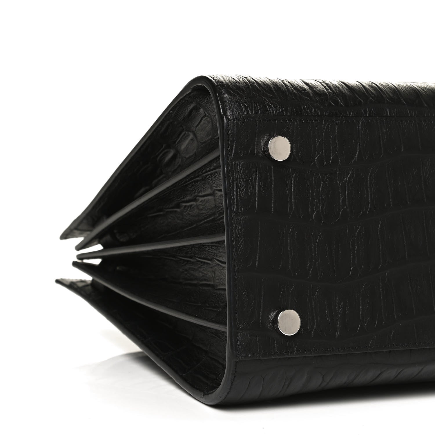 Saint Laurent Calfskin Crocodile Embossed Small Sac de Jour Black 10 of 11