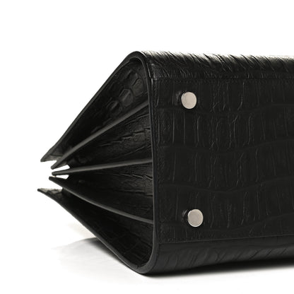 Saint Laurent Calfskin Crocodile Embossed Small Sac de Jour Black 10 of 11