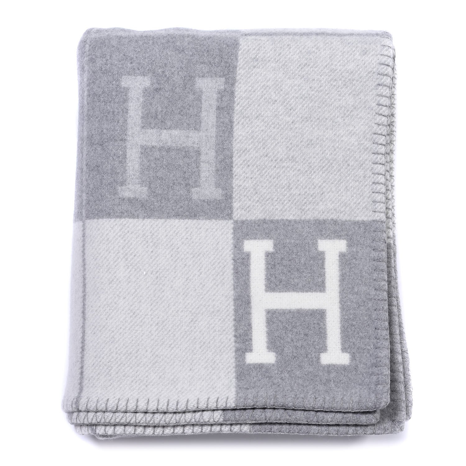 Hermes Wool Cashmere Avalon III Blanket Ecru Gris Clair 1 of 3