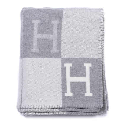 Hermes Wool Cashmere Avalon III Blanket Ecru Gris Clair 1 of 3