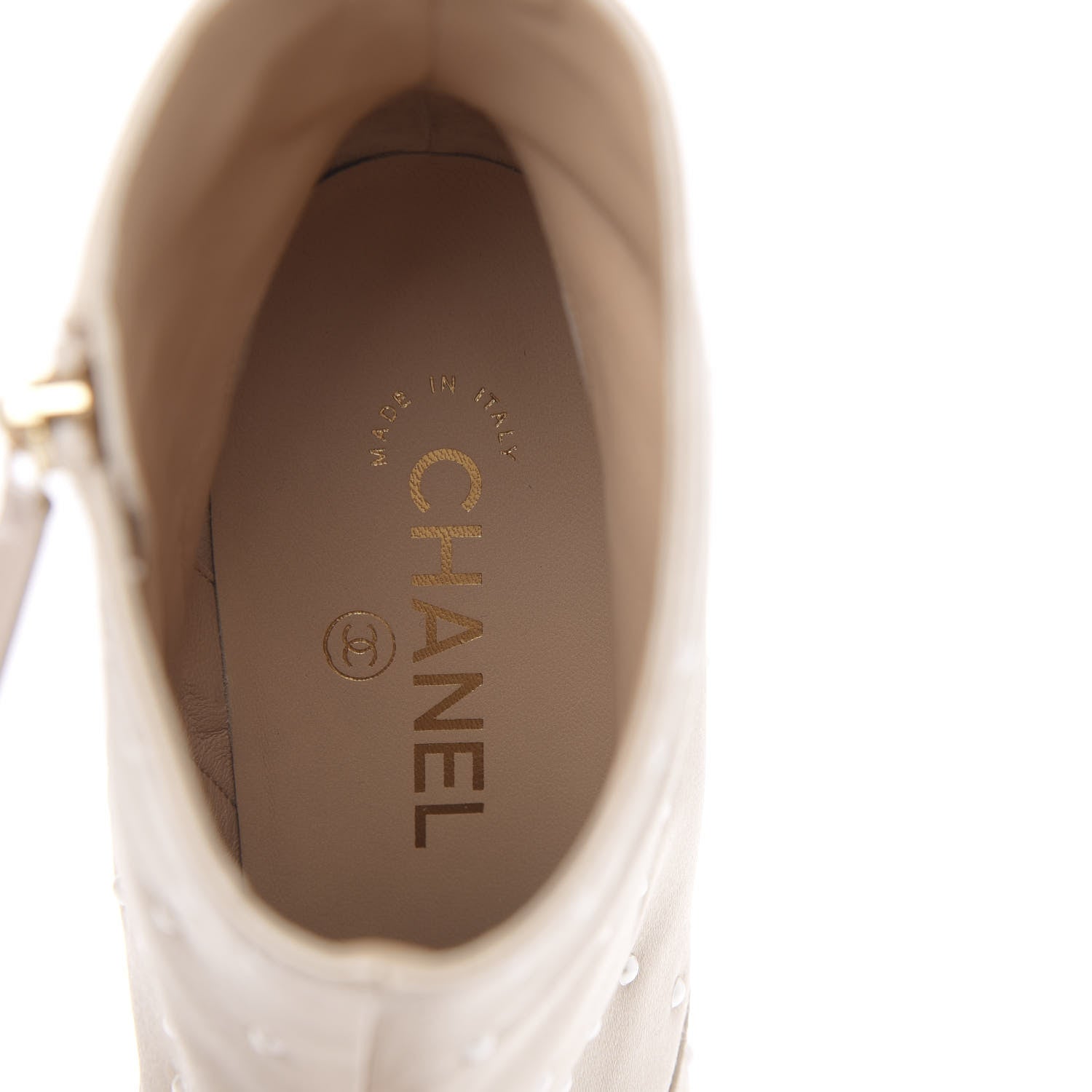 Chanel Satin Pearls Cap Toe Short Boots 40 Light Gold 9 of 9