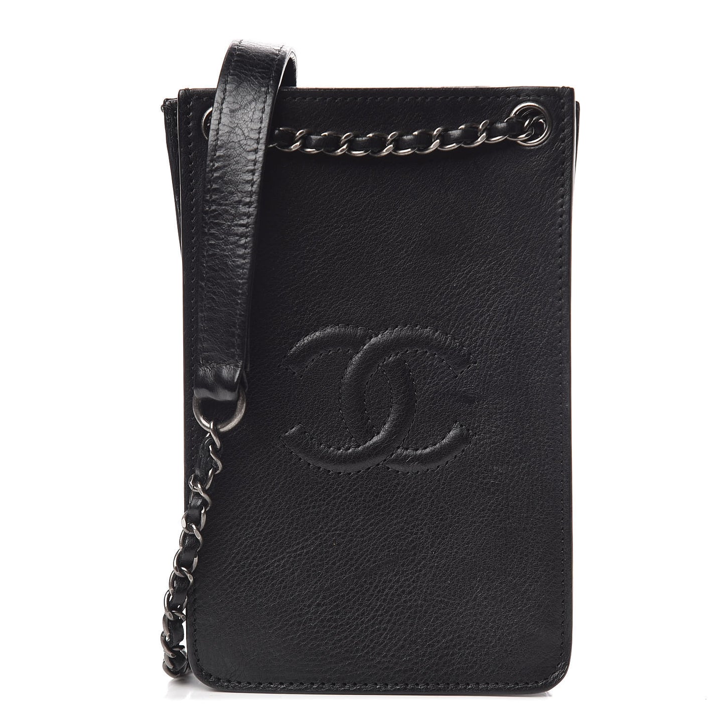 Calfskin CC Phone Holder Crossbody Black
