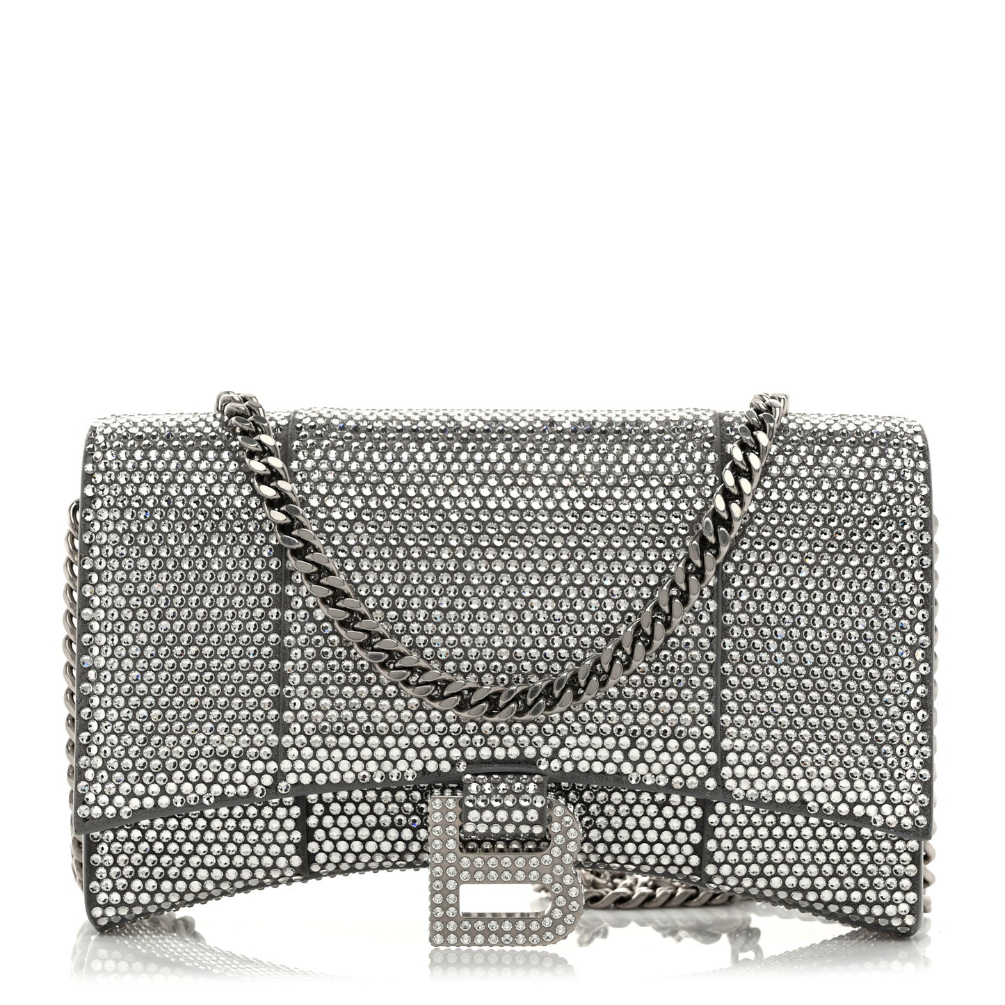 Strass Suede Hourglass Chain Bag Black Smoke Grey Crystal