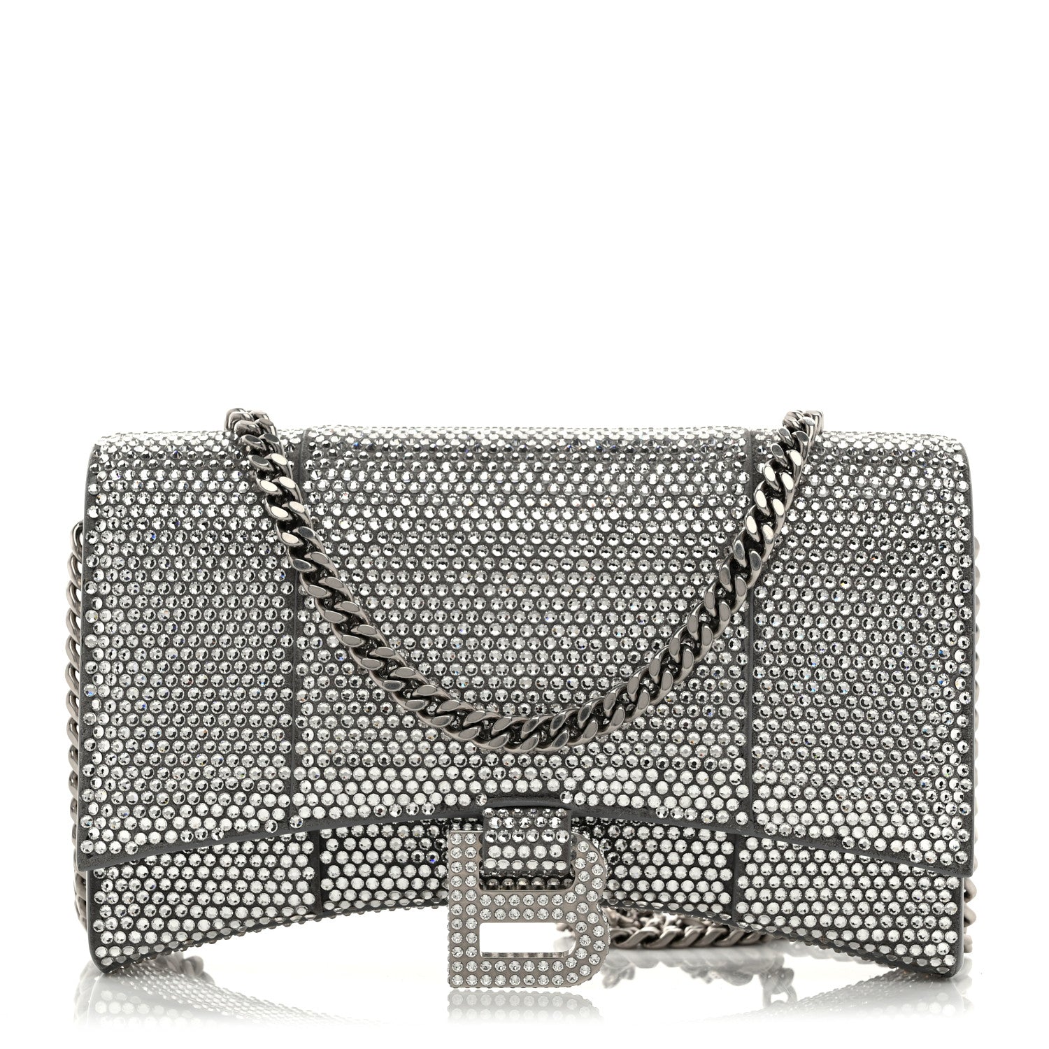 Balenciaga Strass Suede Hourglass Chain Bag Black Smoke Grey Crystal 1 of 9