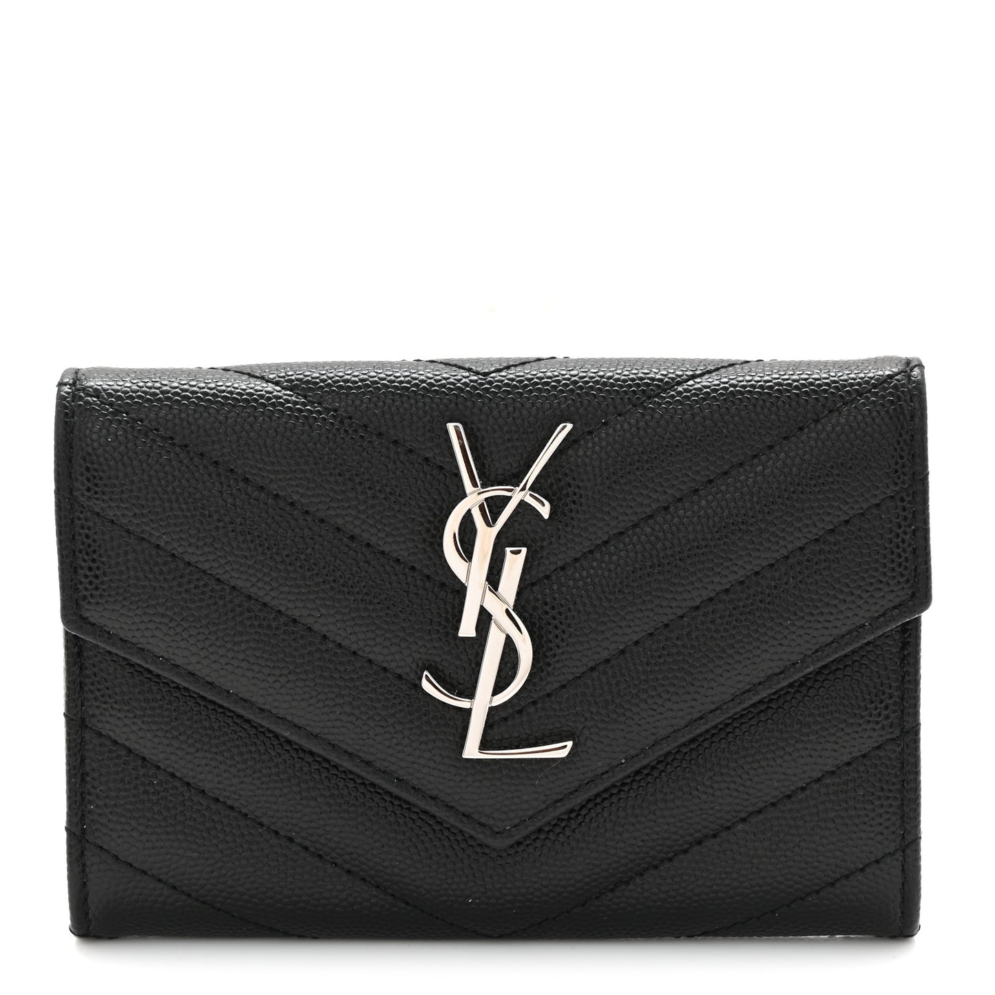 Grain De Poudre Matelasse Chevron Small Monogram Envelope Wallet Black
