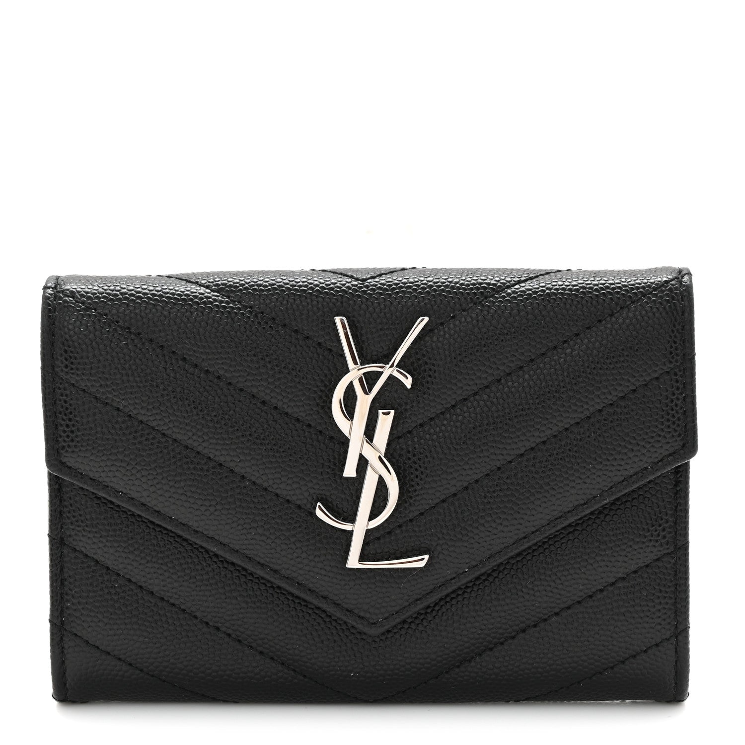 Saint Laurent Grain De Poudre Matelasse Chevron Small Monogram Envelope Wallet Black 1 of 8