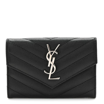 Saint Laurent Grain De Poudre Matelasse Chevron Small Monogram Envelope Wallet Black 1 of 8