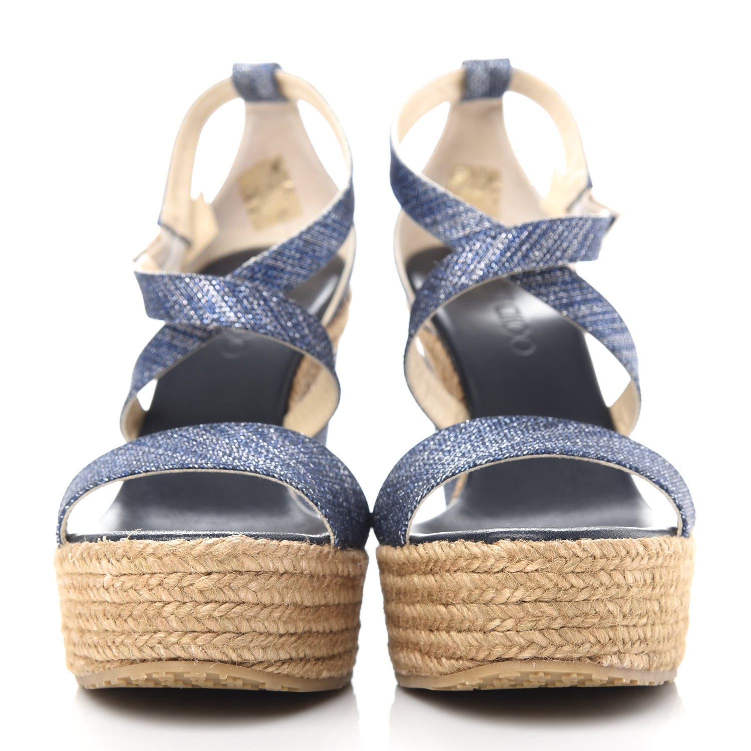 Jimmy Choo Denim Braided Portia 120 Platform Wedge Sandals 39 Navy 2 of 10