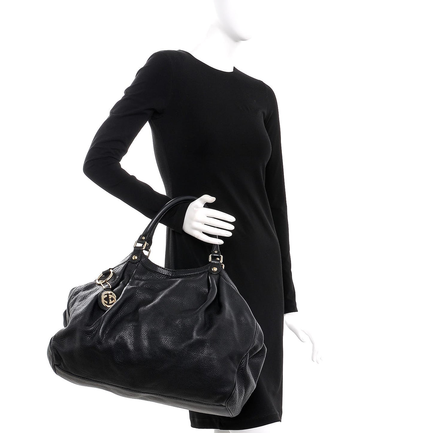 Pebbled Calfskin Large Sukey Tote Black