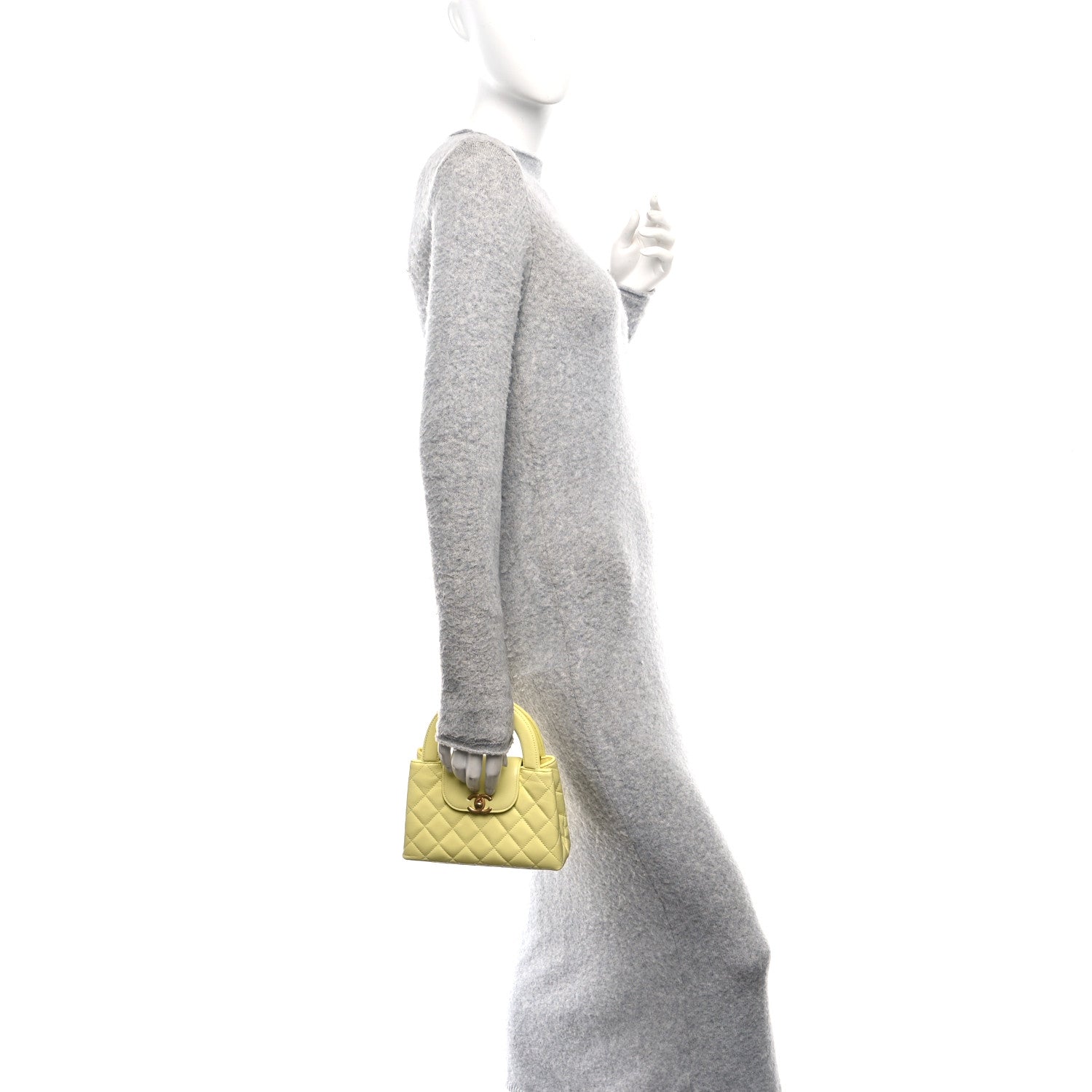 Chanel Shiny Aged Calfskin Quilted Nano Kelly Shopper Light Yellow 2 of 11