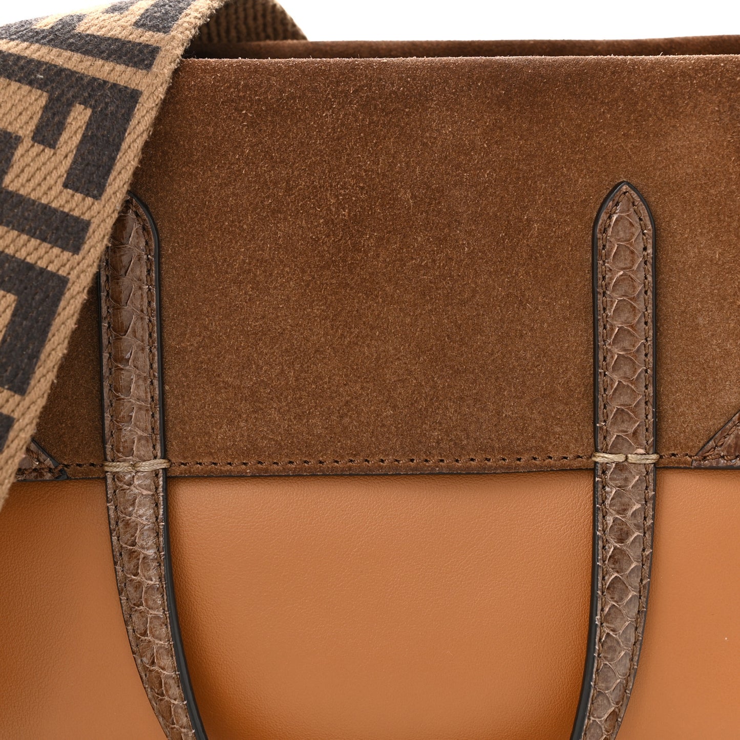 Vitello Grace Suede Snakeskin Small Flip Tote Nocciola Light Brown Marrone