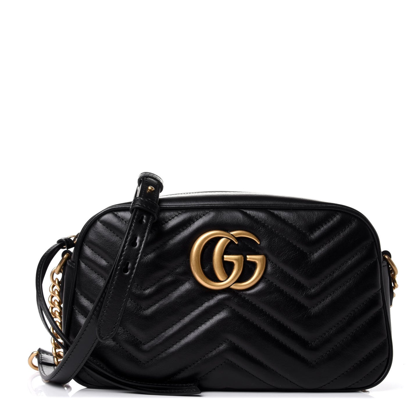 Calfskin Matelasse Small GG Marmont Chain Shoulder Bag Black