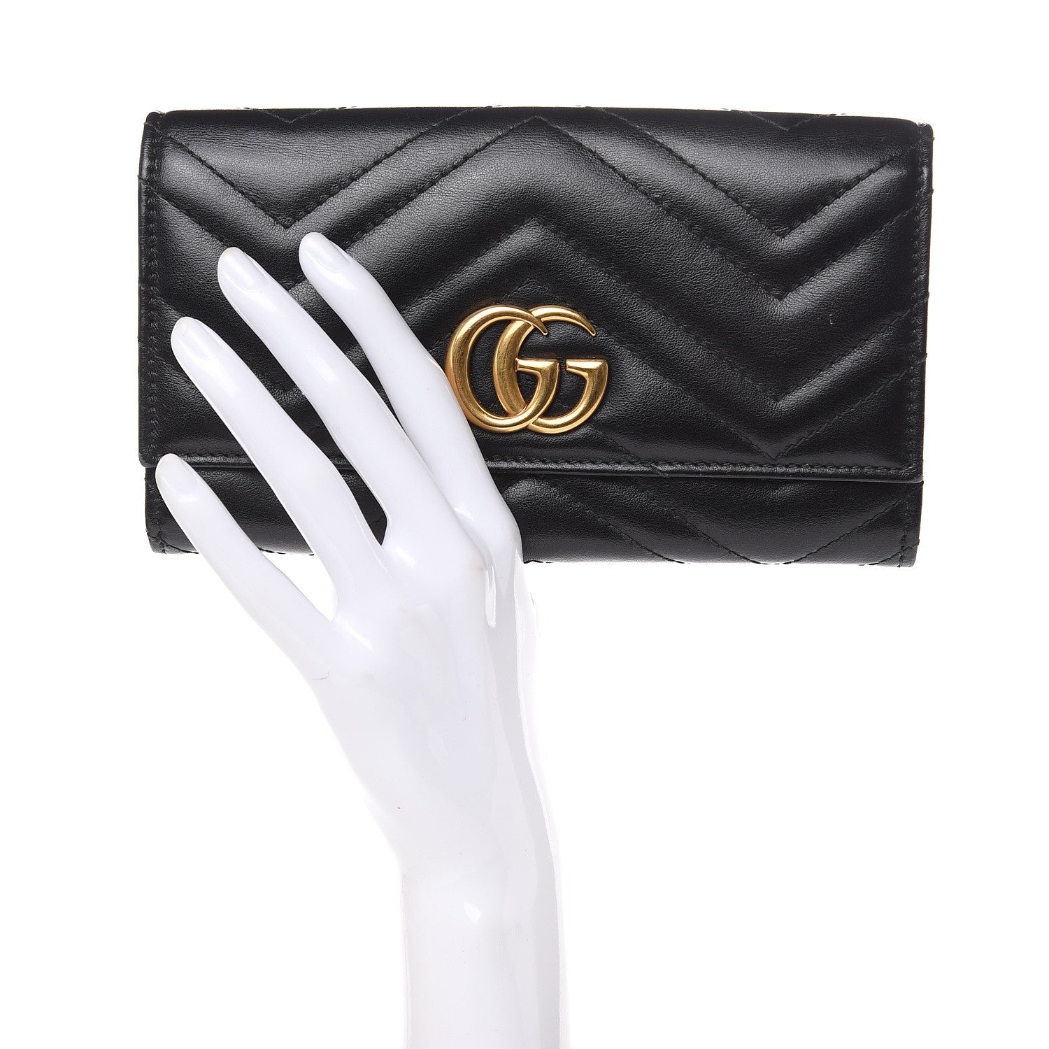 Gucci Calfskin Matelasse GG Marmont Continental Wallet Black 2 of 13
