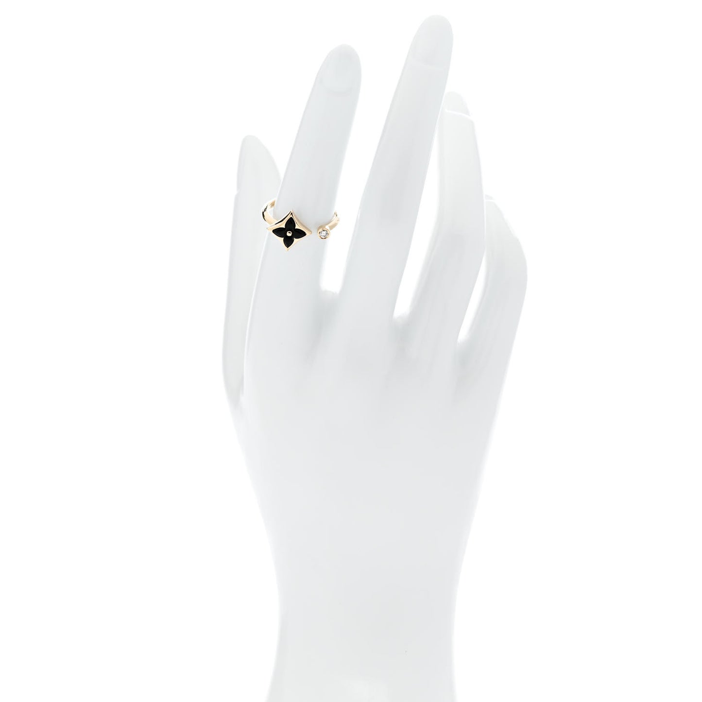 18K Yellow Gold Diamond Black Onyx Mini Color Blossom Star Ring 52 6