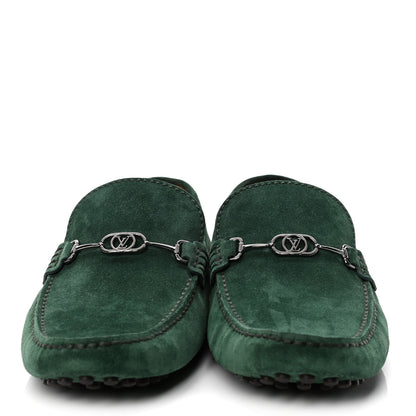 Louis Vuitton Suede Calfskin Mens LV Porto Vecchio Moccasin Loafers 7.5 Green 2 of 4
