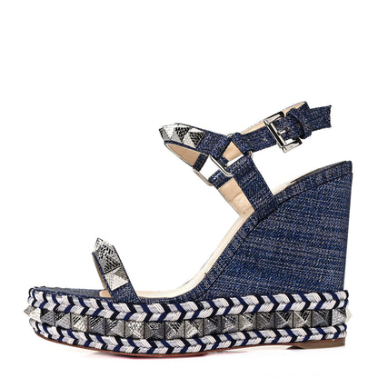 Christian Louboutin Lame Lux Pyraclou 110 Wedge Sandals 36 Denim 1 of 7