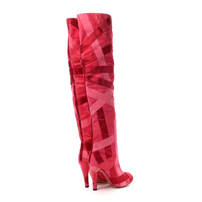 Chanel Suede Grosgrain Patchwork Over The Knee Boots 38 Pink 5 of 8
