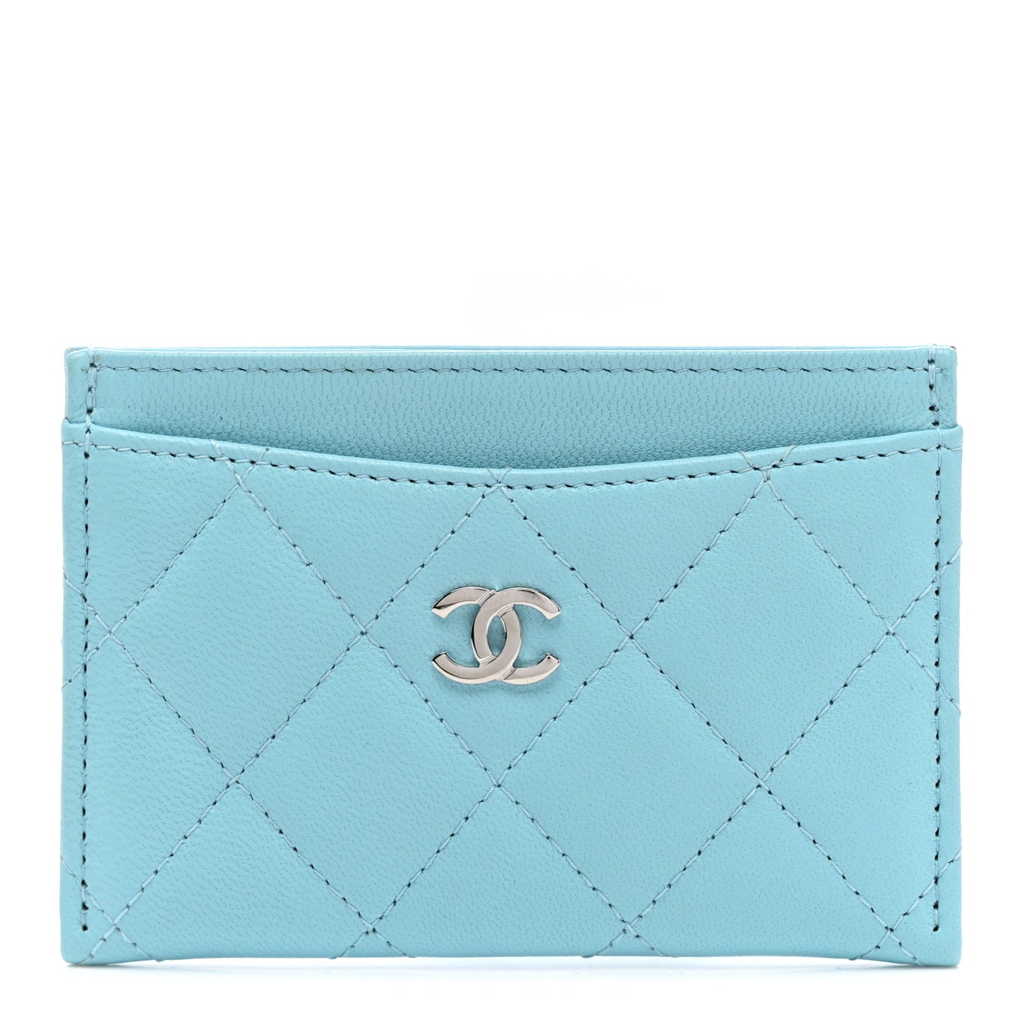 Lambskin Quilted Card Holder Light Blue