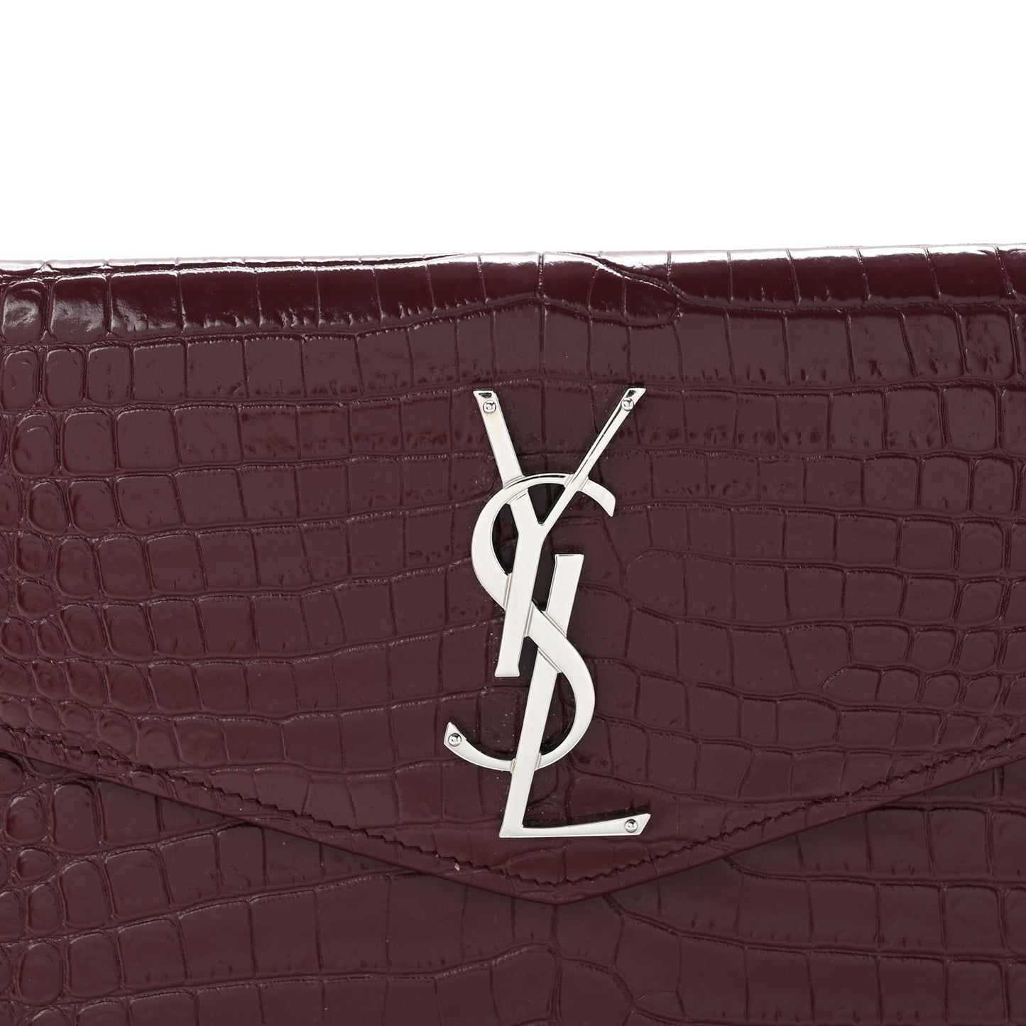 Calfskin Crocodile Embossed Uptown Monogram Clutch Rouge Legion