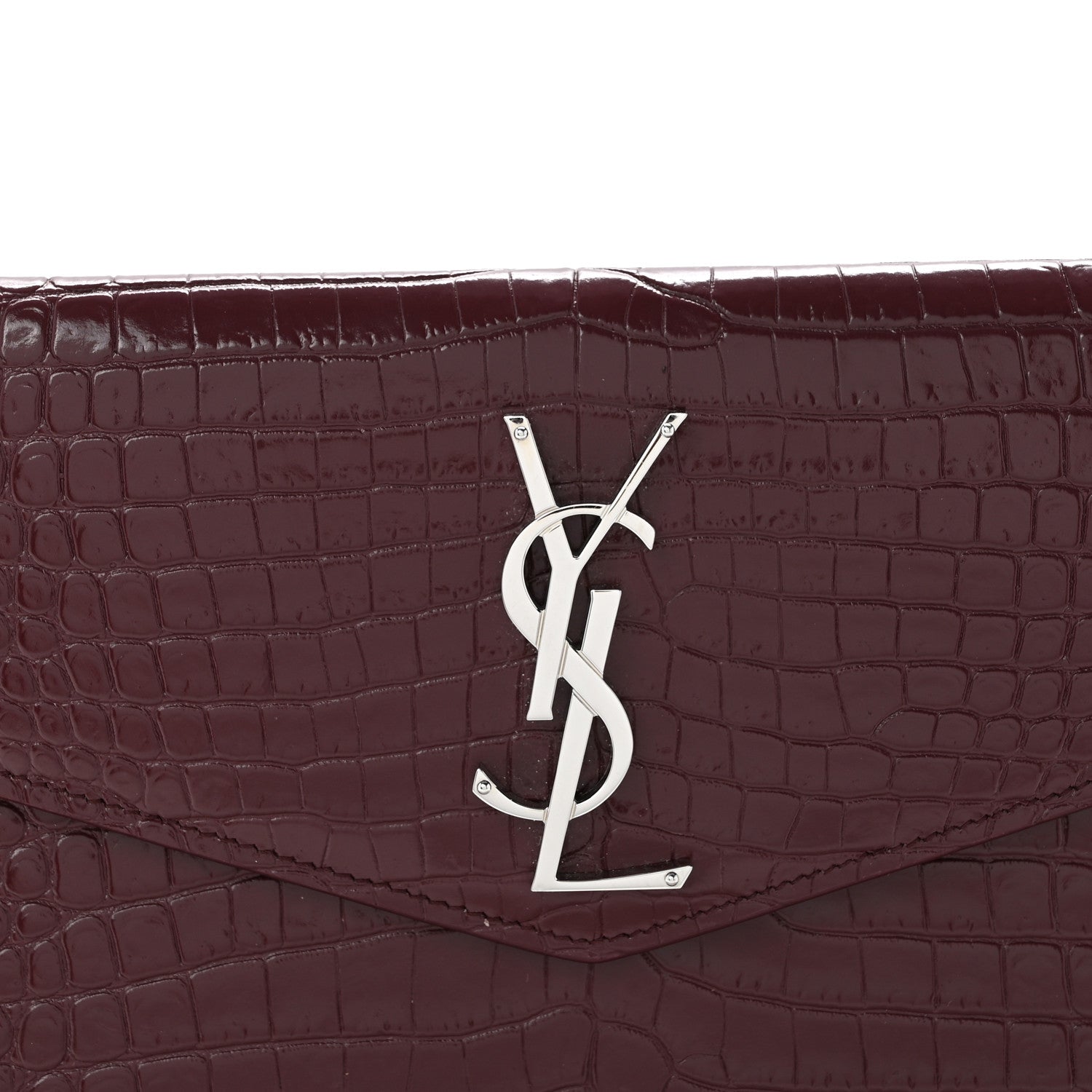 Saint Laurent Calfskin Crocodile Embossed Uptown Monogram Clutch Rouge Legion 8 of 12