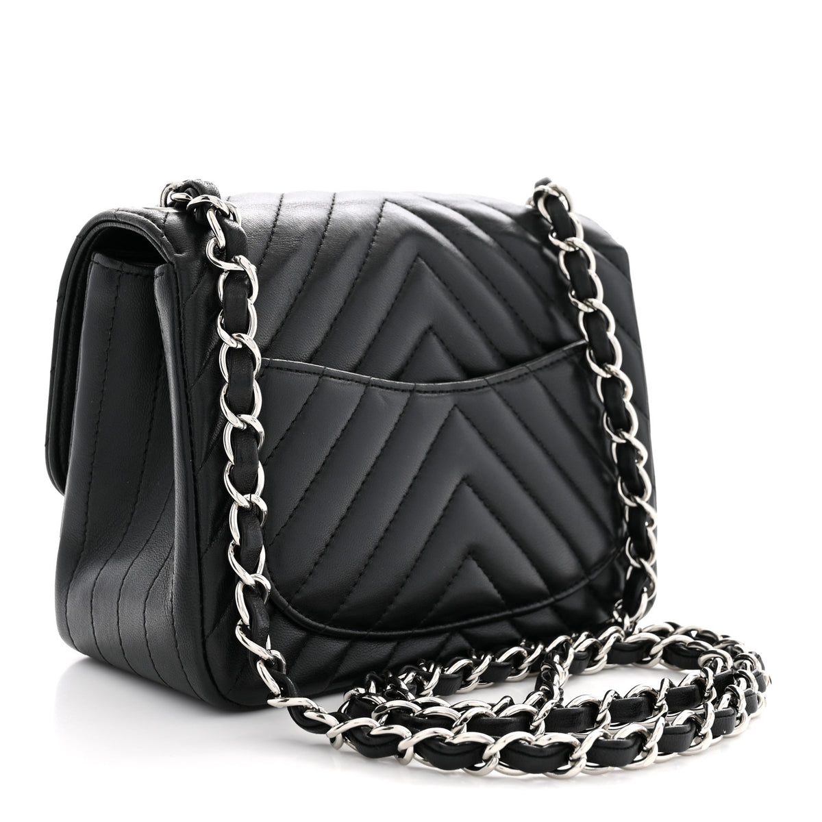 Lambskin Chevron Quilted Mini Square Flap Black