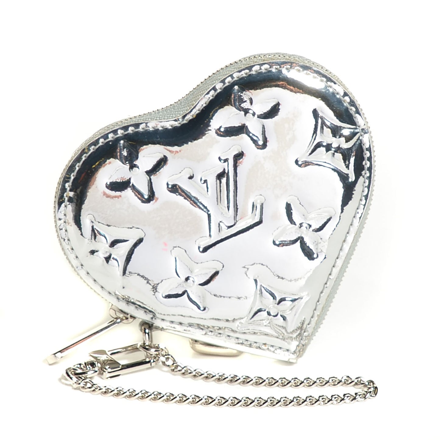 Monogram Miroir Heart Coin Purse Silver