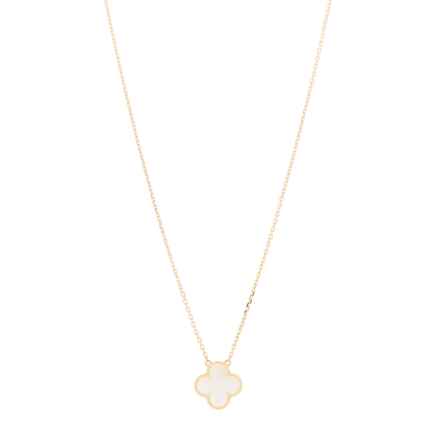 18K Yellow Gold Mother of Pearl Vintage Alhambra Pendant Necklace