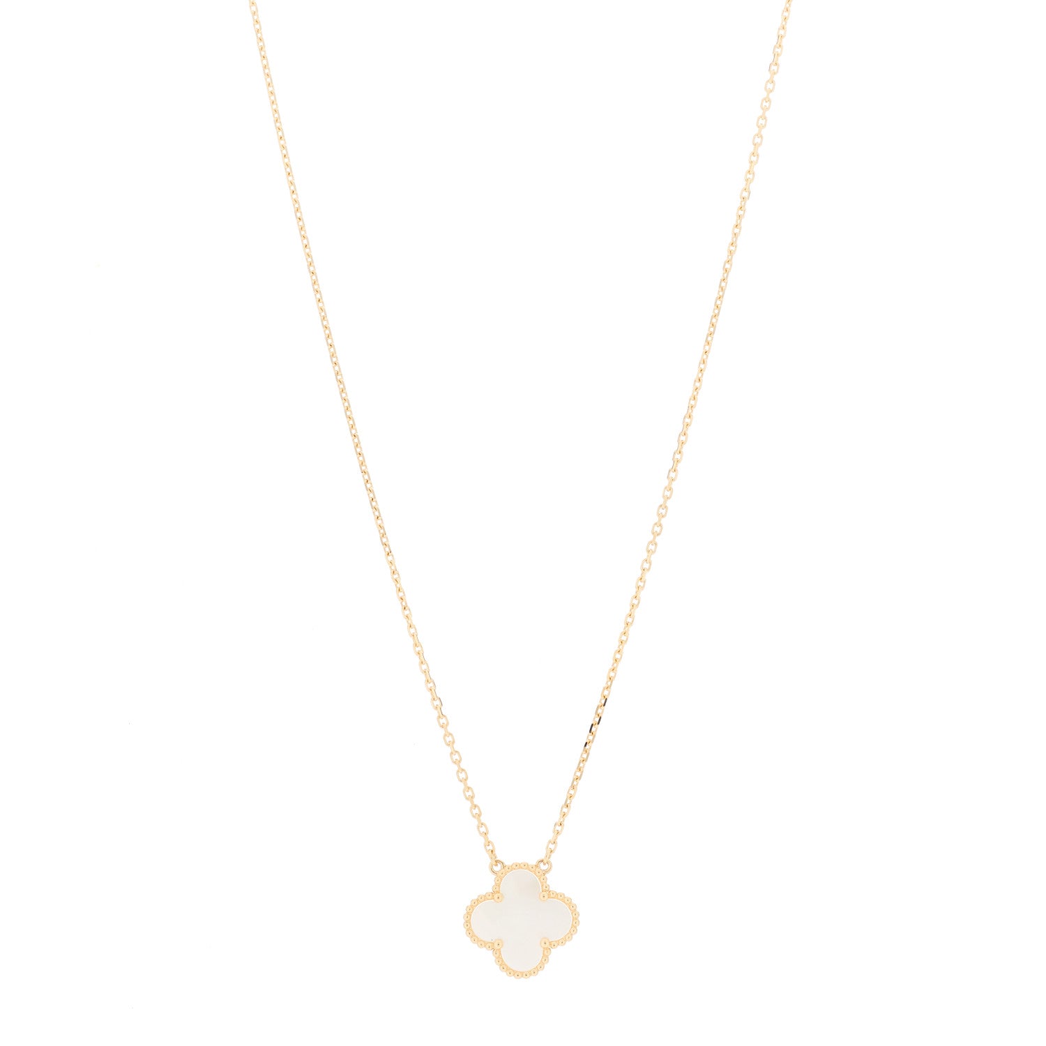 Van Cleef & Arpels 18K Yellow Gold Mother of Pearl Vintage Alhambra Pendant Necklace 1 of 5