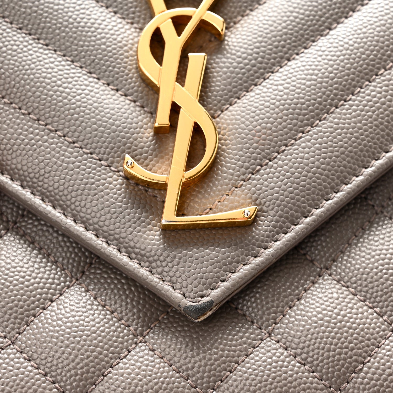 Saint Laurent Grain De Poudre Textured Mixed Matelasse Triquilt Medium Monogram Satchel Greyish Brown 10 of 10