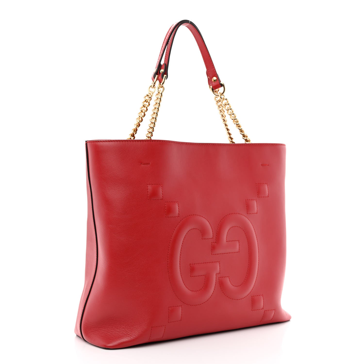 Gucci Apollo Calfskin GG Dadini Embroidered Chain Shoulder Tote Hibiscus Red 3 of 12