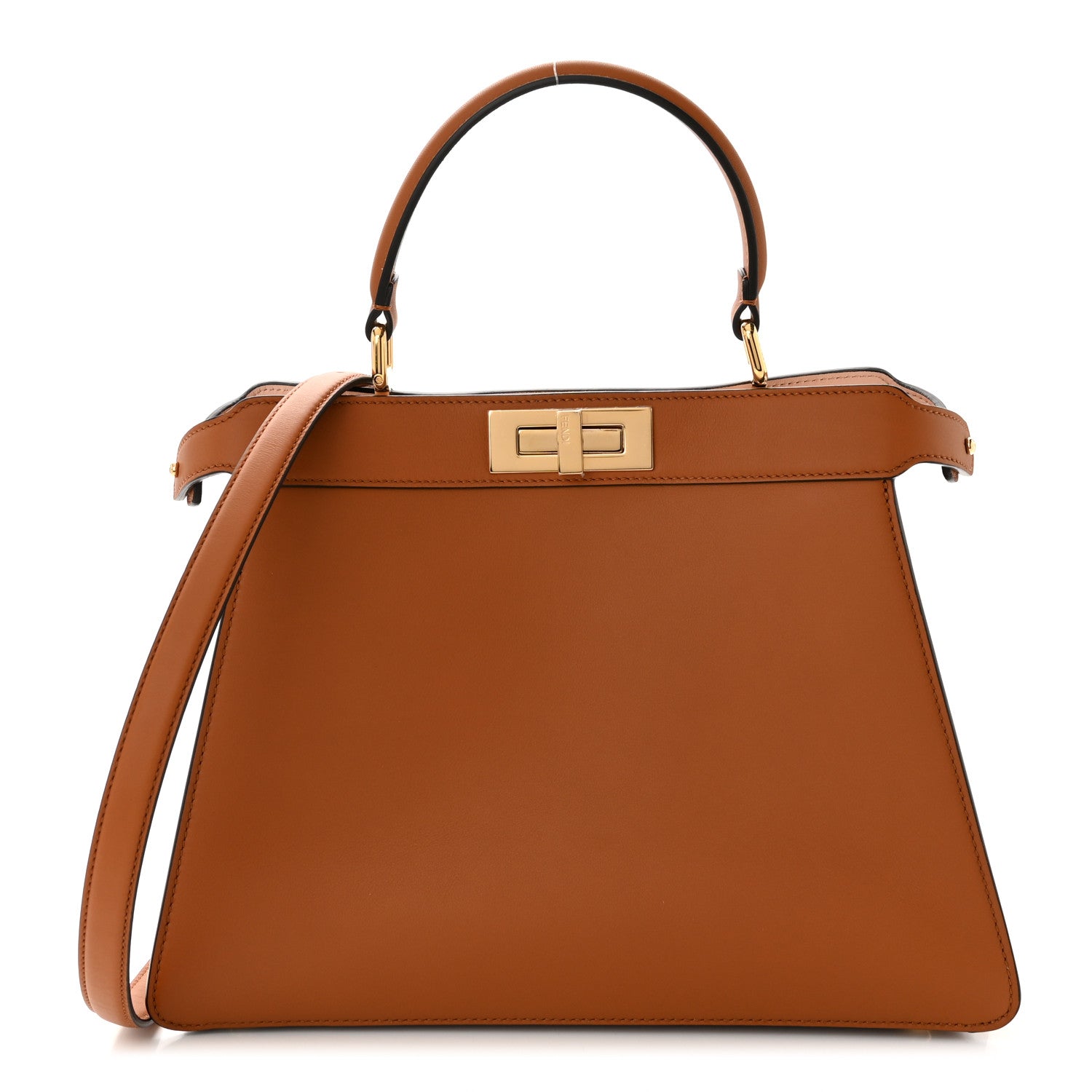 Fendi Vitello Seta Shiny Nappa Medium Peekaboo I SEE U Satchel Brandy Light Rose 1 of 10