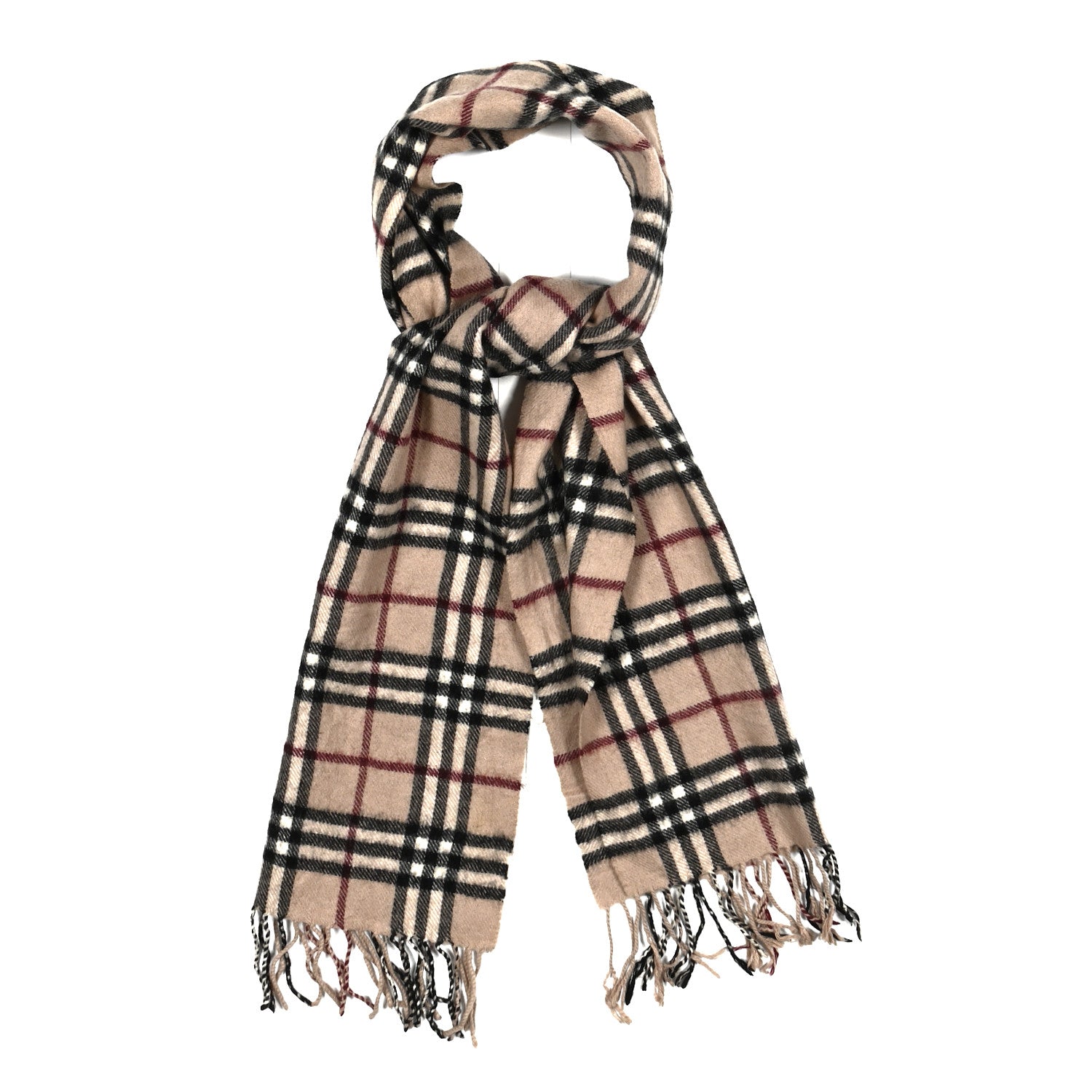 Burberry Cashmere Check Fringe Scarf Archive Beige 1 of 5