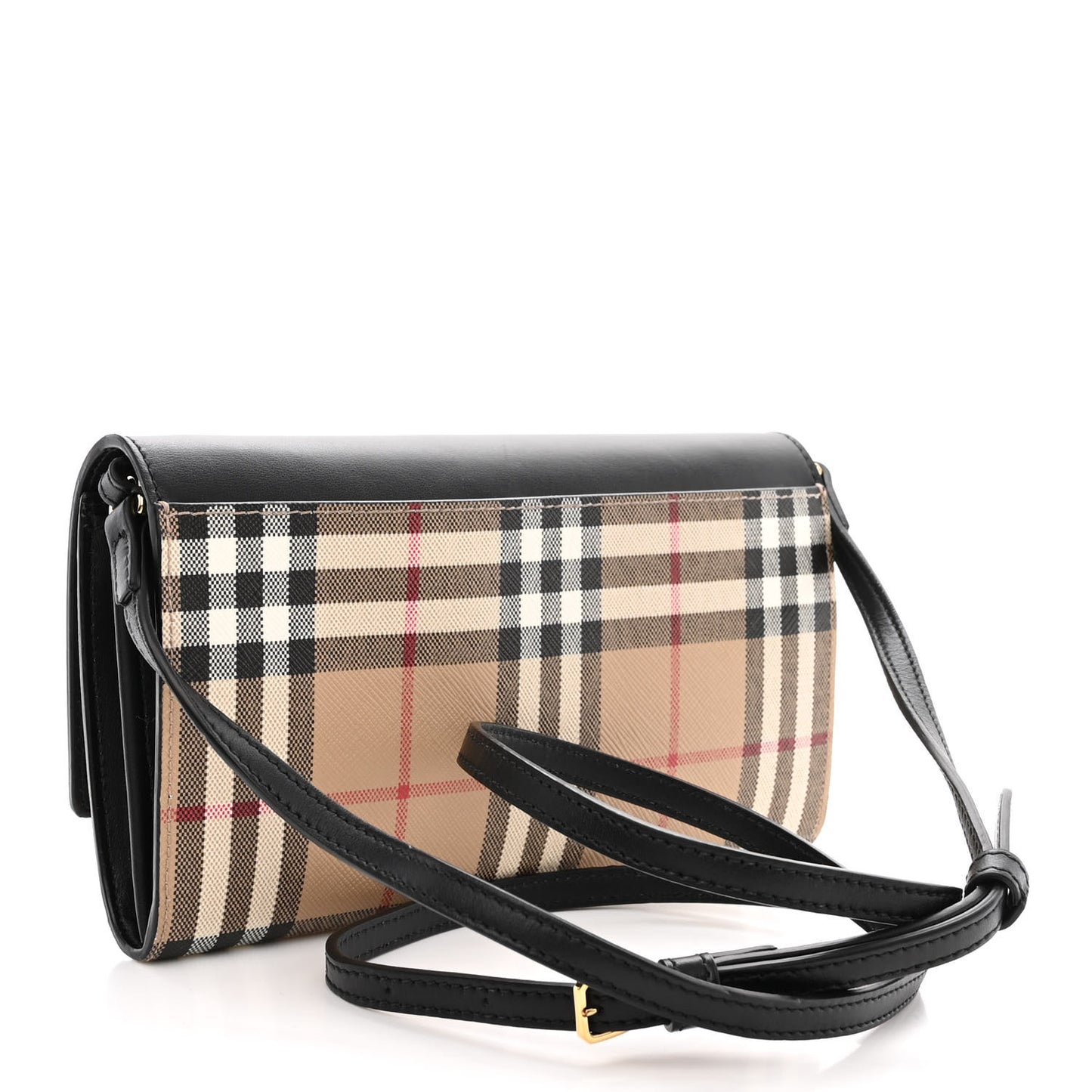 Calfskin Vintage Check Hannah Wallet with Detachable Strap Black