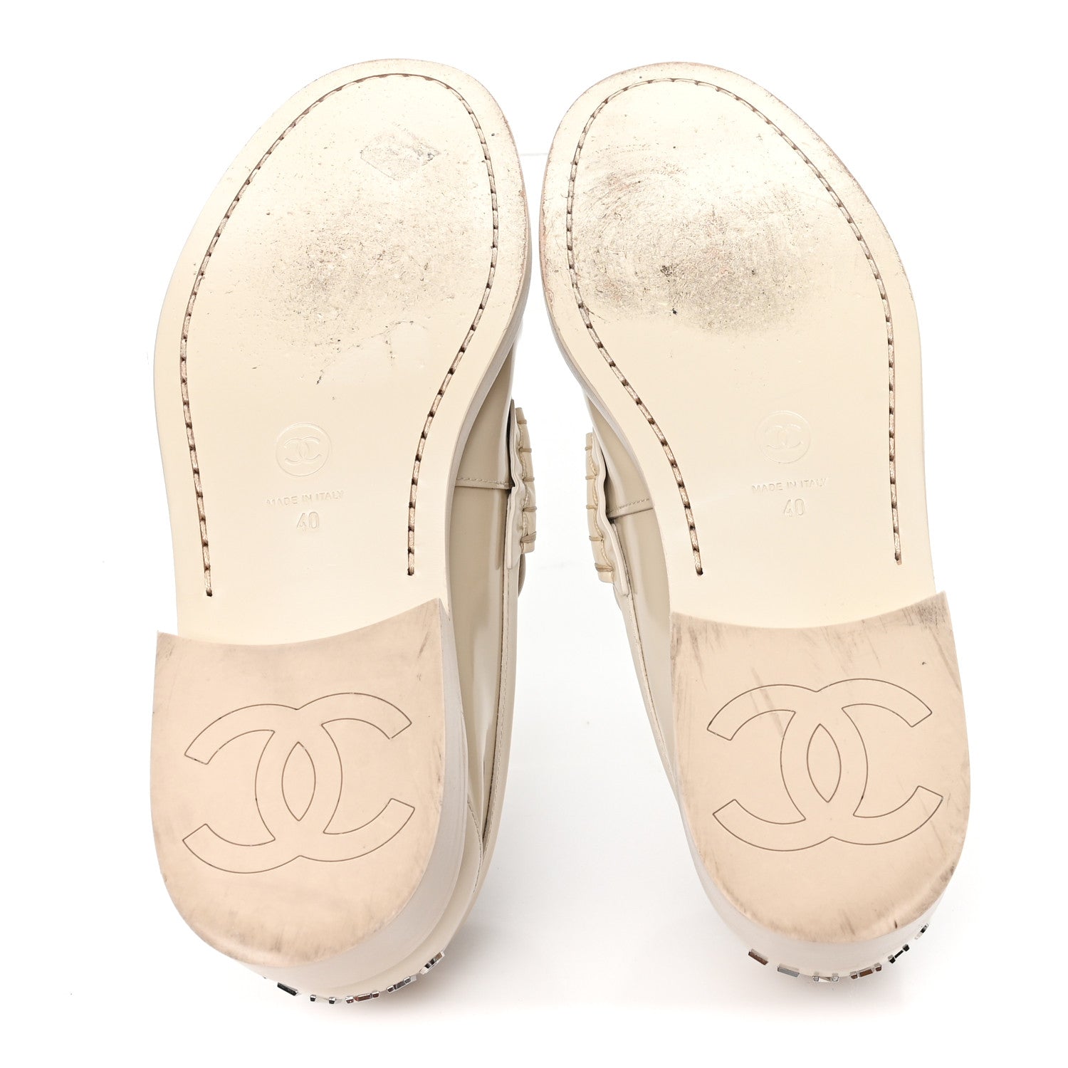 Chanel Shiny Calfskin Logo Loafers 40 Light Beige 6 of 10