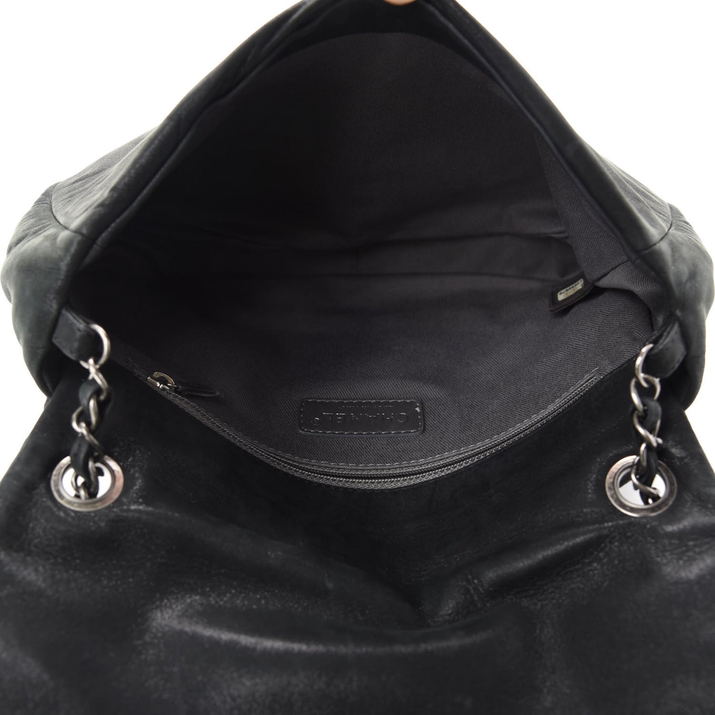 Iridescent Calfskin Glint Accordion Flap Black