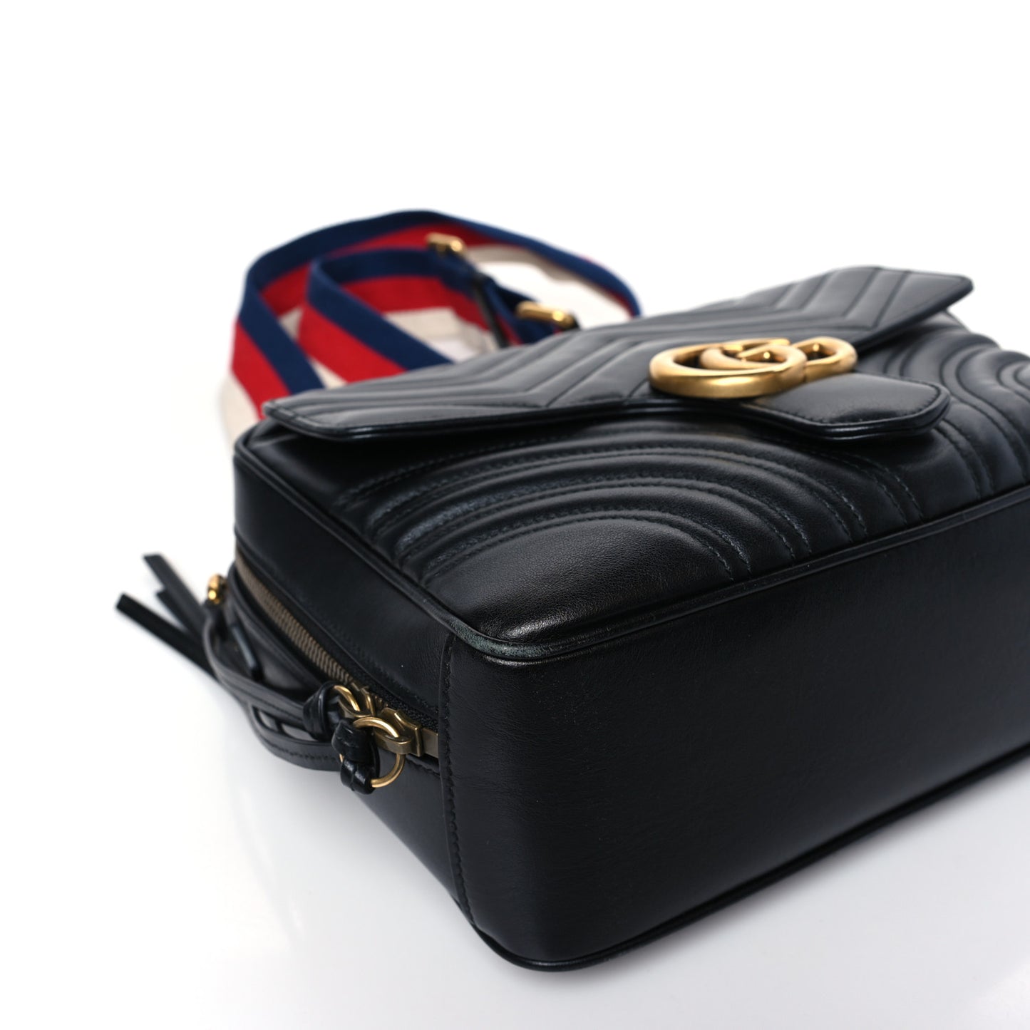 Calfskin Matelasse Sylvie Web Small GG Marmont Top Handle Shoulder Bag Black