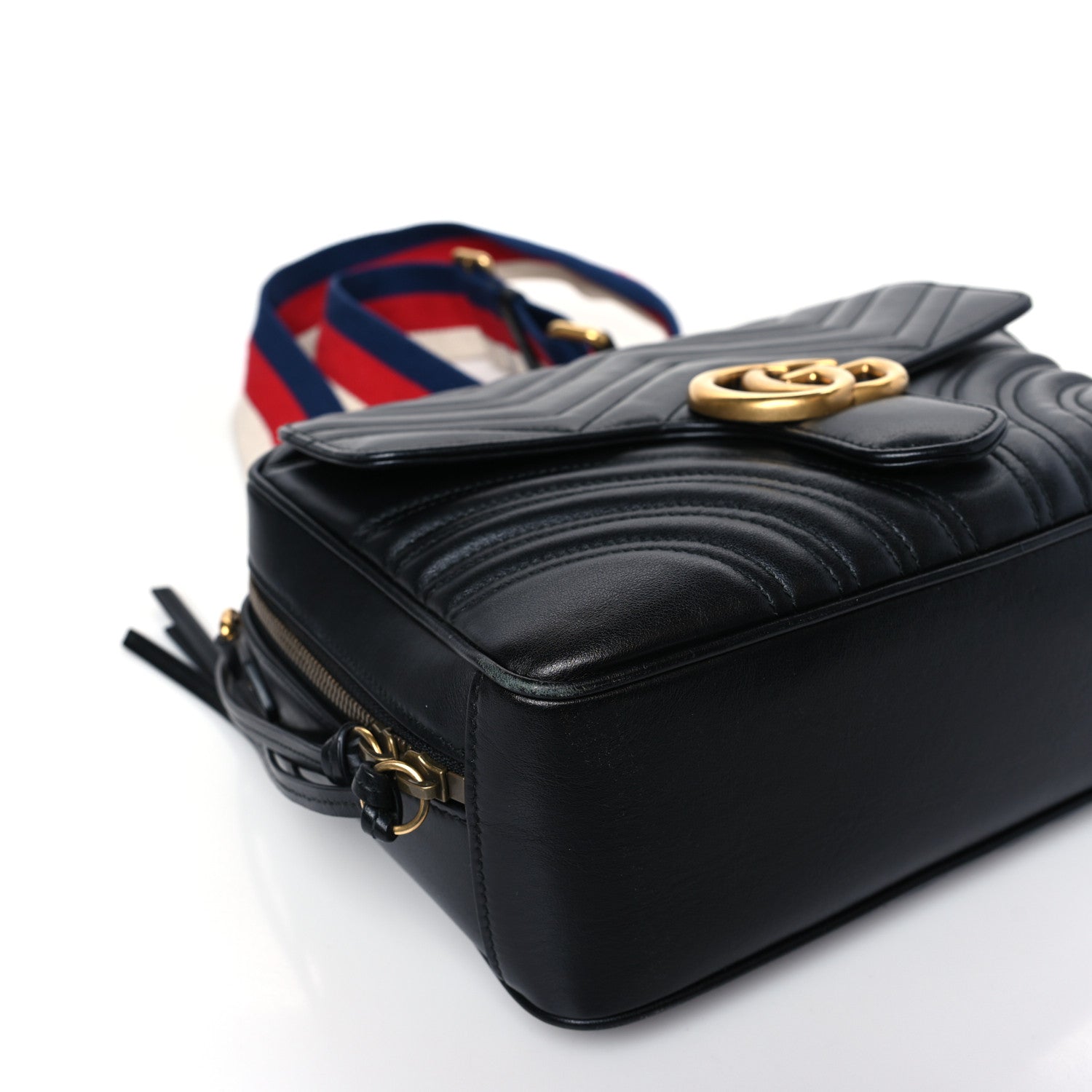 Gucci Calfskin Matelasse Sylvie Web Small GG Marmont Top Handle Shoulder Bag Black 8 of 9