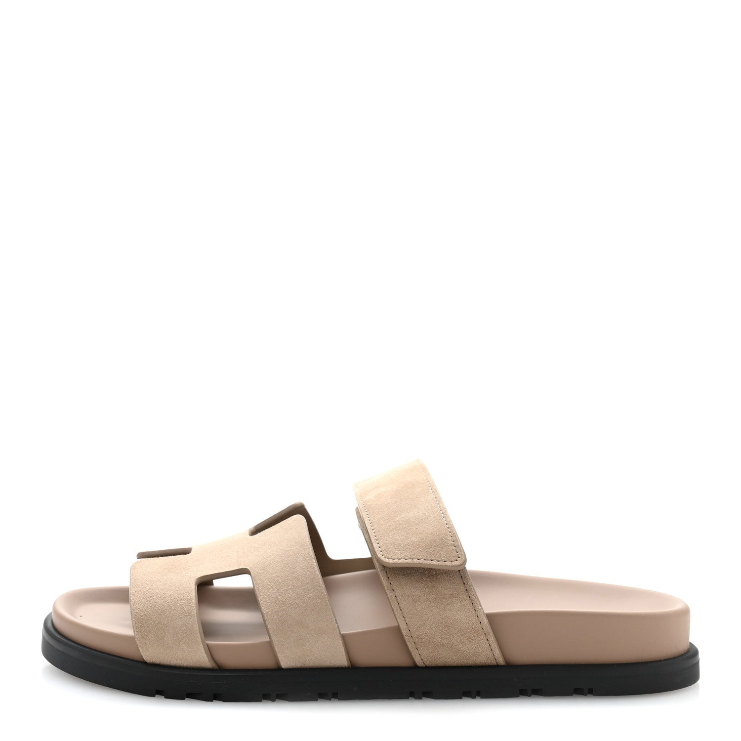 Hermes Suede Goatskin Womens Chypre Sandals 37.5 Beige Sable 1 of 10