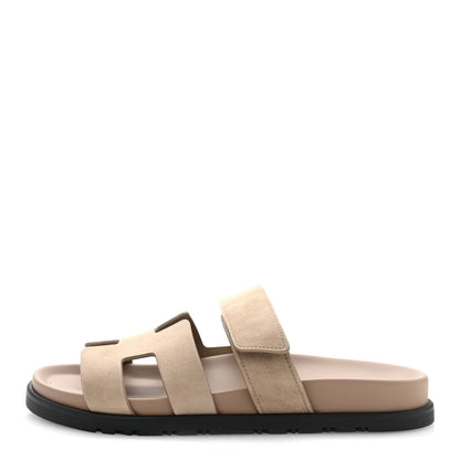 Hermes Suede Goatskin Womens Chypre Sandals 37.5 Beige Sable 1 of 10